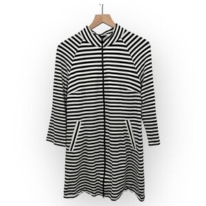 cabi Black White Stripe Long Sleeve Front Pockets Open Front Cardigan Medium
